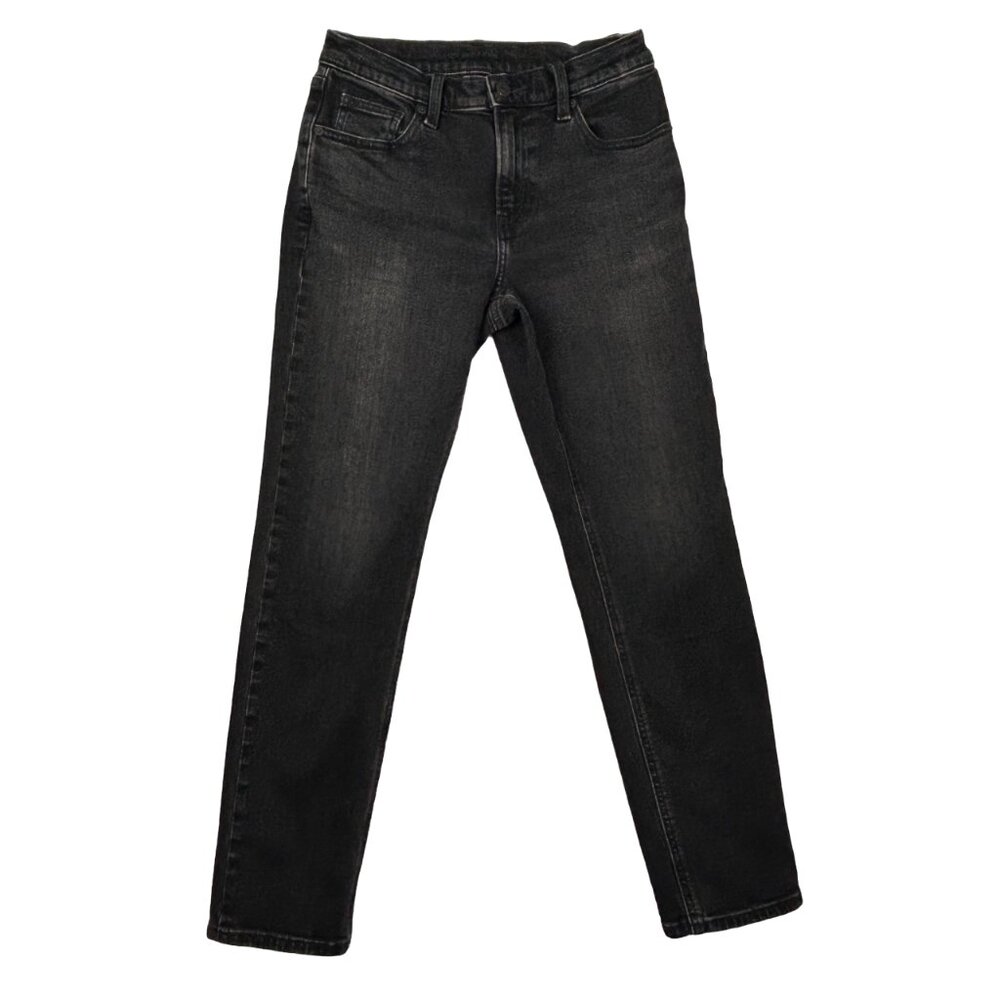 Uniqlo Jeans Womens 26x27* Slim Straight Mid-Rise Black Stretch Denim